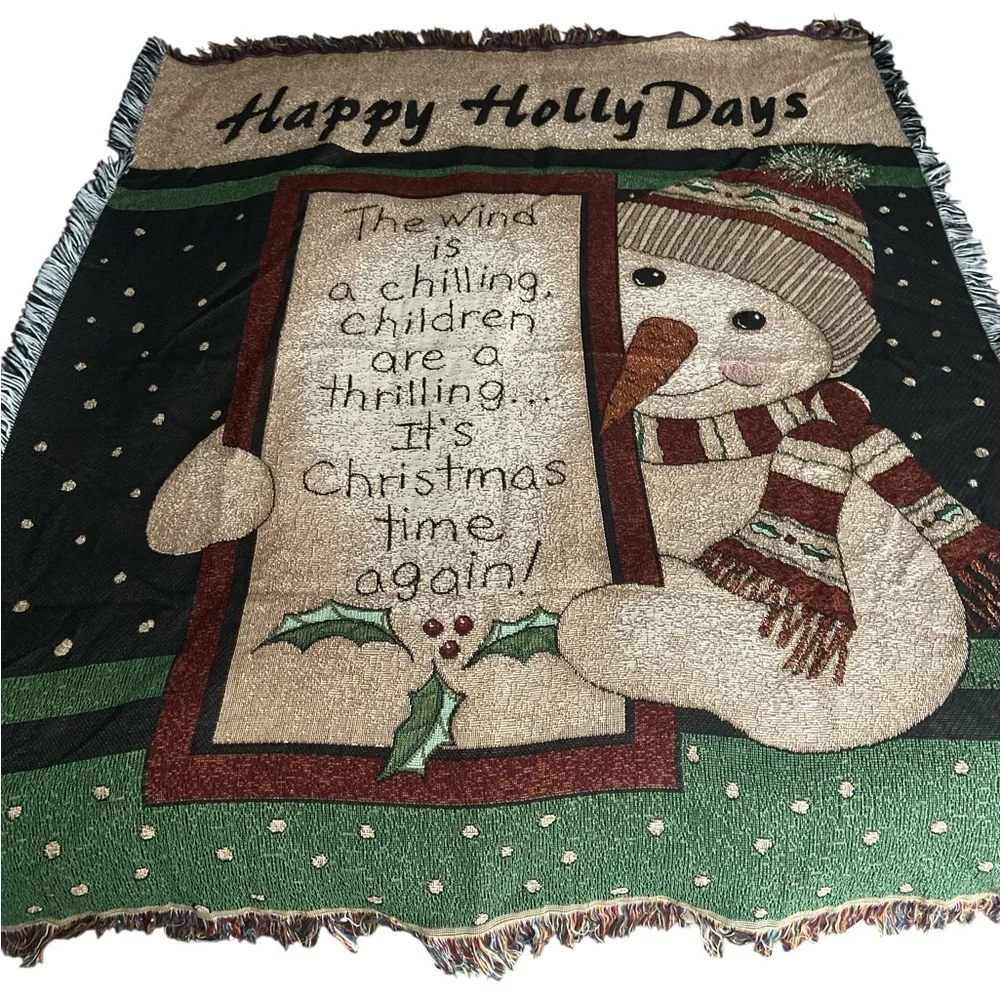 Festive Snowman Holiday tapestry Throw Blanket PB